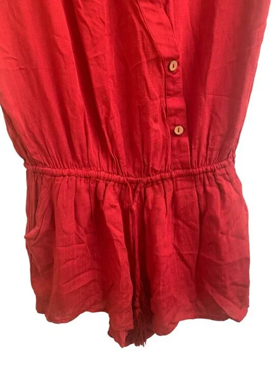 Mustard Seed Red Button-Up Romper Small 100% Rayon Casual Womens Summer Outfit - Picture 4 of 8